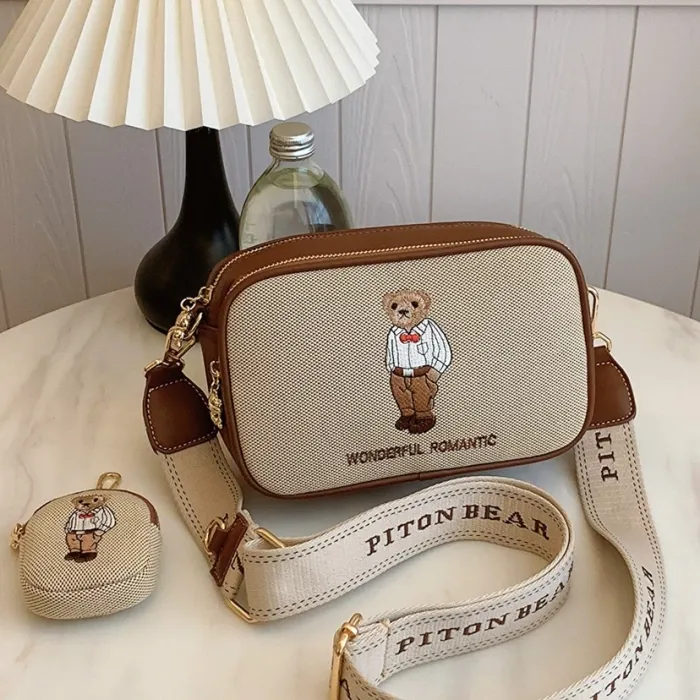 Cute Teddy Print Crossbody Shoulder Bag for Women